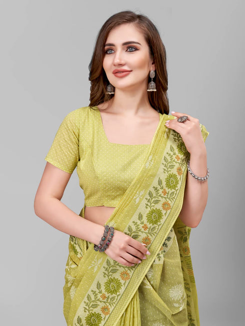 Vasthrlay Cotton Printed Mulmul Blue Saree