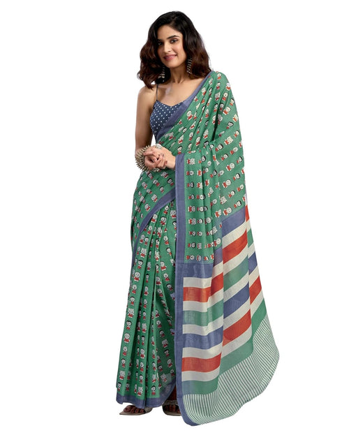 Vasthrlay Womens Printed Unstitched Green Saree
