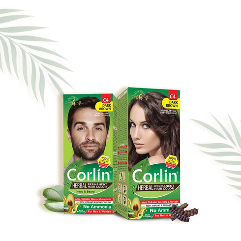 Corlin Herbal Permanent Hair Color Cream, Dark Brown (Pack of 2)