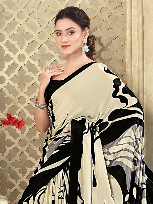 Vasthrlay Printed Off White1 White Saree
