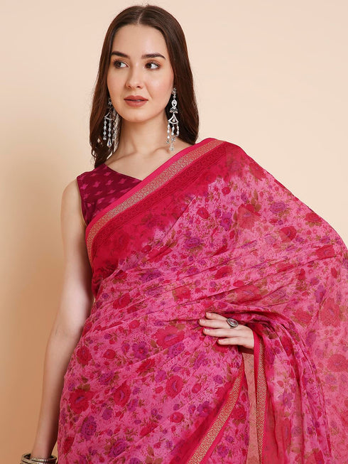 Vasthrlay Cotton Printed Mulmul Blue Saree
