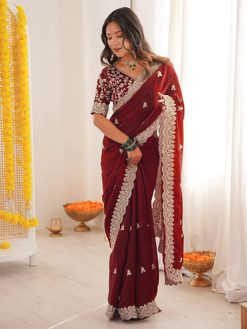 Vasthrlay Sequins Embroidery Dark Saree