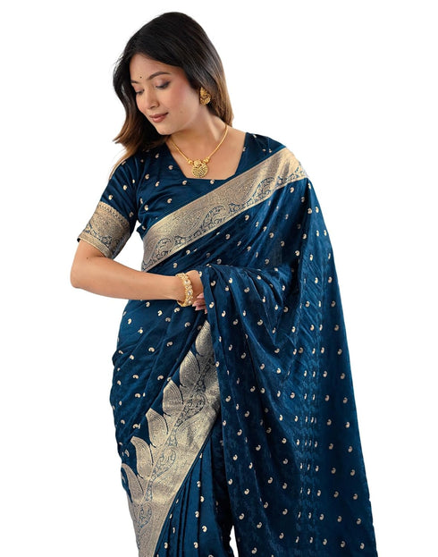 Vasthrlay Banarasi Weaving Unstitched Blue Saree