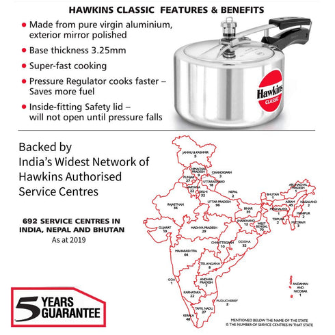 Hawkins Classic 3 Litre Pressure Cooker | Straight Body | Wide Design