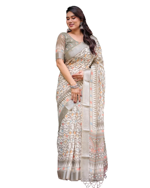 Vasthrlay Handwoven Printed Tasselled Saree
