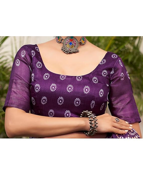 Siril Women'S Tassel & Printed Cotton Saree With Blouse