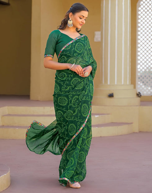 Vasthrlay Georgette Bandhani Unstitched Maroon Saree