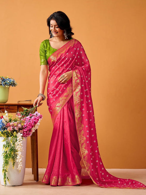 Vasthrlay Bandhani Printed Rama Saree