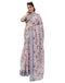 Vasthrlay Womens Printed Brown | Blue Border Saree With Unstitched Blouse Piece