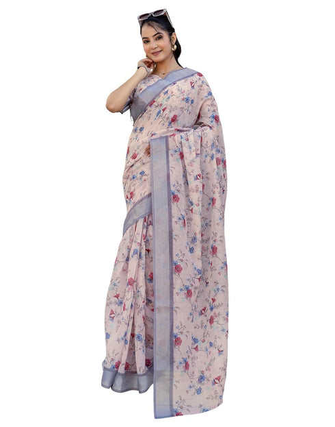 Vasthrlay Womens Printed Unstitched White Saree