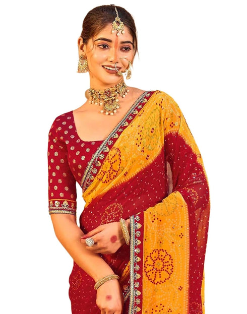 Vasthrlay Georgette Embroidery Unstitched Red Saree