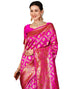 Vasthrlay Womens Jacquard Bright Pink | Gold Saree With Unstitched Blouse Piece