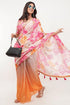 Vasthrlay Peach Pink Multi Print Design Linen Ready To Wear Saree For Women