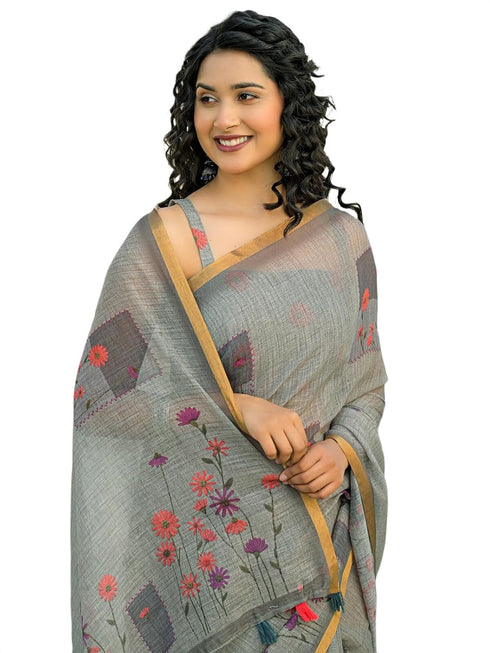 Vasthrlay Womens Printed Unstitched Light Green Saree