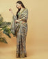 Vasthrlay Mehendi Green Geometric Print Polyester Saree With Dull Gold Zari Border And Unstitched Blouse Piece