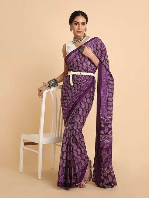 Vasthrlay Pleated Stitched Unstitched Brown Saree