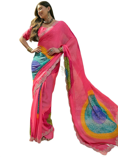 Vasthrlay Scalloped Embroidery Unstitched Lime Green Saree