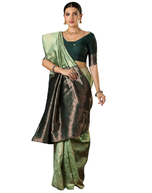 Vasthrlay Banarasi Kanjivaram Unstitched Beige Saree
