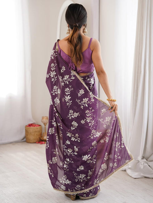 Vasthrlay Georgette Embroidered Unstitched Fl Ethnic Wear