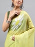 Vasthrlay Green1 Linen Floral Printed Saree With Solid Unstitched Linen Blouse Piece