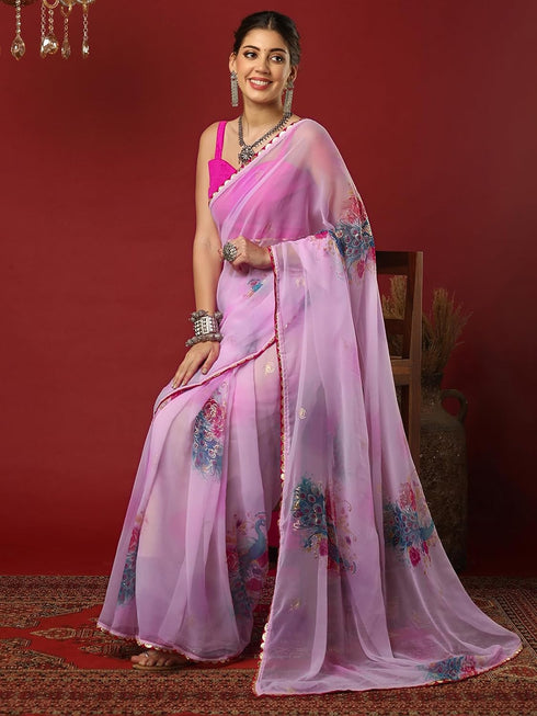 Vasthrlay Georgette Printed Unstitched Maroon Saree