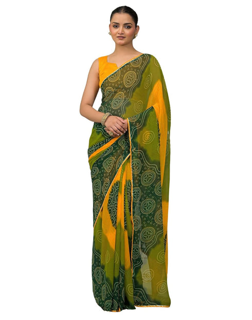 Vasthrlay Georgette Bandhani Unstitched Green Saree