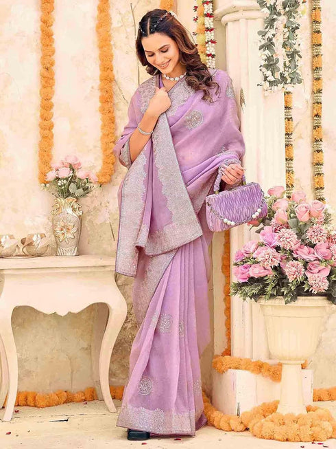 Vasthrlay Shimmer Embroidery Sky Saree