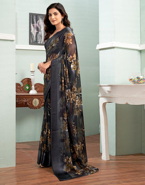 Vasthrlay Georgette Sequence Unstitched Black Saree