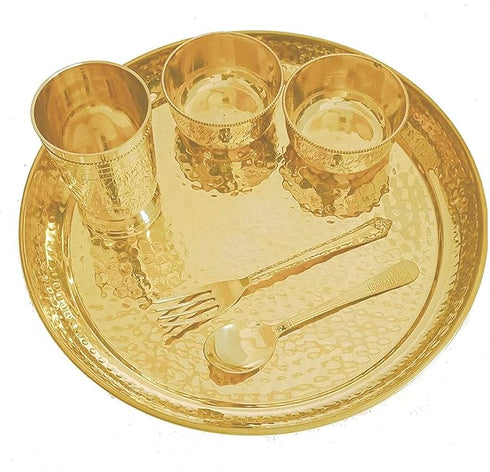 Hammered Brass Dinner Thali Set of 6