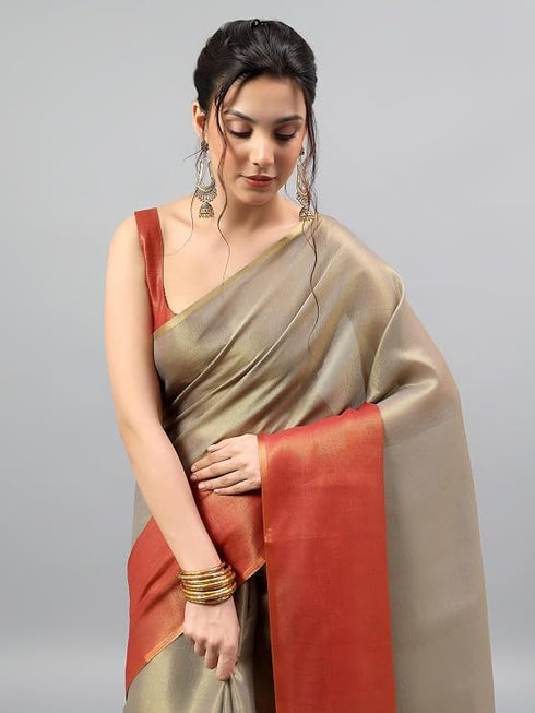 Vasthrlay Red Heavy Zari Woven Silk Ethnic Saree With Unstitched Blouse