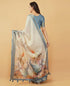 Vasthrlay Cream Dusty Blue Textured Polyester Saree With Kalamkari Floral Border And Ruched Unstitched Blouse Piece