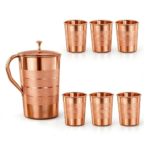 Copper Jug with 6 Copper Glasses
