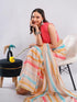 Vasthrlay Multicolour Women'S Blue And White Chevron Printed Linen Saree