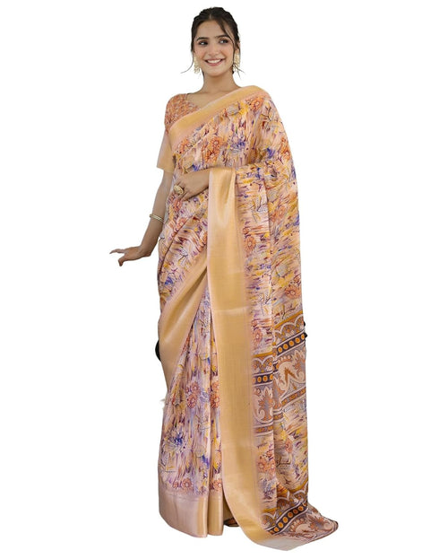 Vasthrlay Womens Striped Unstitched Dusty Pink Saree