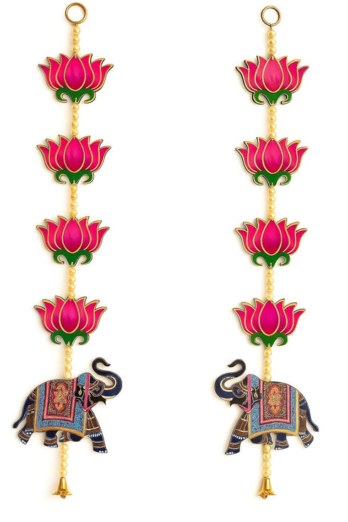 Artificial Flower Lotus Toran Elephant Door Pooja Room Wall Decoration