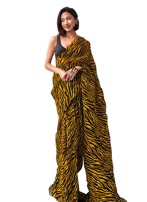 Vasthrlay Georgette ST ZEBRA CRUSH Mustard