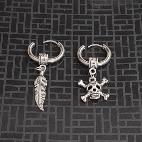 M Men Style Men Gothic Skeleton Head Dangle Hoop Studs