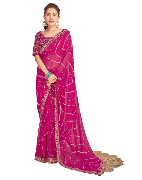 Vasthrlay Georgette Embroidery Unstitched Pink Saree