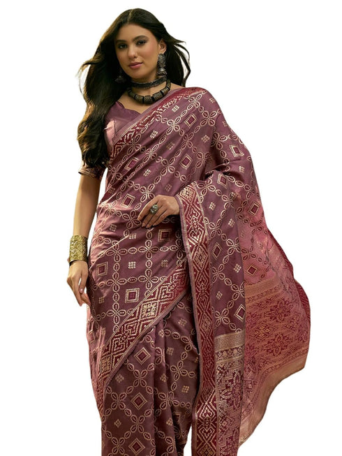 Vasthrlay Banarasi Weaving Light Maroon Saree With Unstitched Blouse Piece