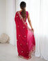 Vasthrlay Scalloped Embroidery Unstitched Red Saree