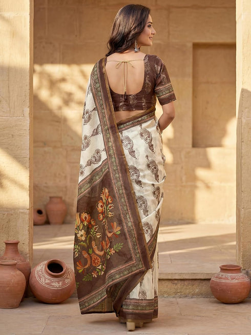 Vasthrlay Chanderi Printed Coffee Saree