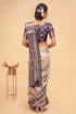 Vasthrlay Off White1 Abstract Print Polyester Saree With Antique Zari Border And Unstitched Blouse Piece