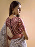 Vasthrlay Cream Maroon Abstract Print Polyester Saree With Antique Zari Border And Unstitched Blouse Piece