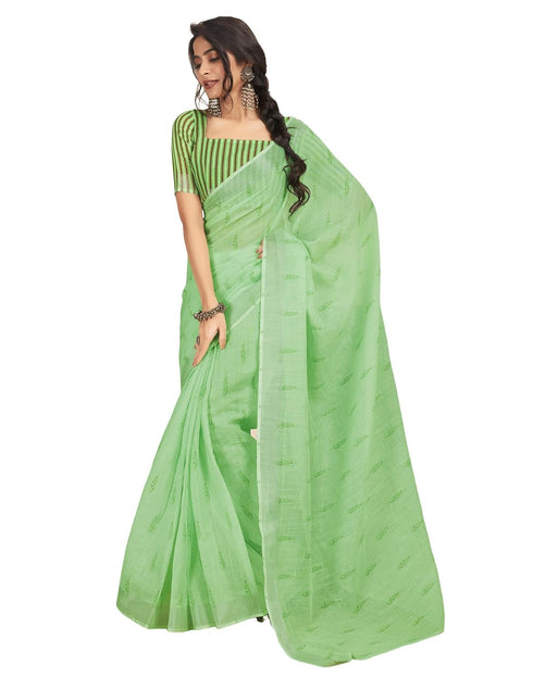 Vasthrlay Printed Striped Unstitched Peach Saree