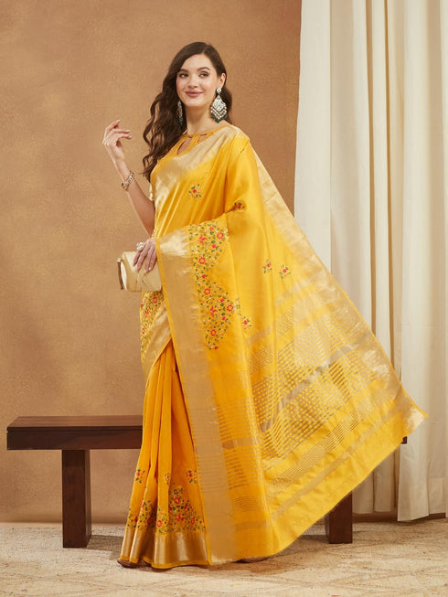 Vasthrlay Multi Embroidered Unstitched Saree