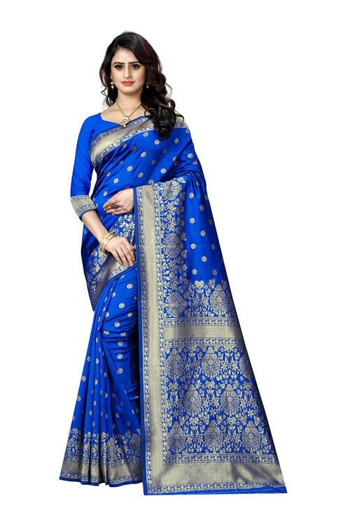Vasthrlay Kanjivaram Banarasi Pari100 51 Peacock Blue Saree With Blouse Piece