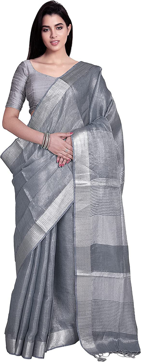 Vasthrlay Attractive Handloom Bhagalpuri Metallic Silver Green