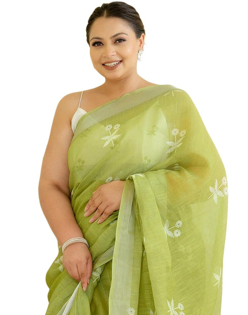 Vasthrlay Womens Printed Unstitched Orange Saree