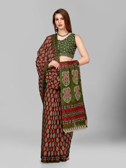 Vasthrlay Cotton Printed Mulmul Saree