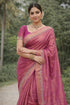 Vasthrlay Women's Gajari Pink Chiffon Saree with Embellished Border | Lightweight Party Designer Saree